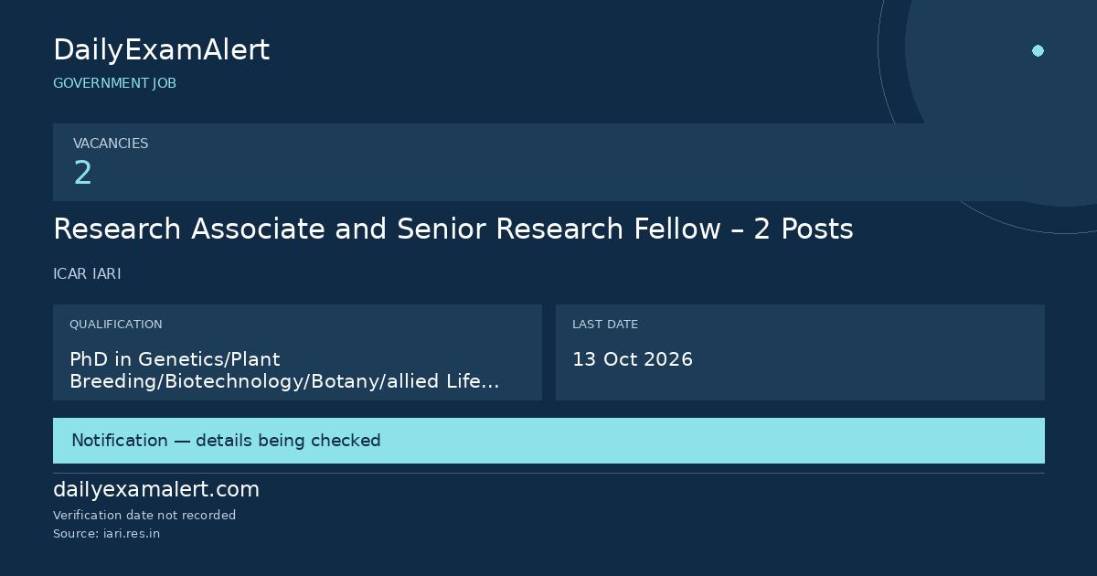 Research Associate and Senior Research Fellow – 2 Posts — government job summary