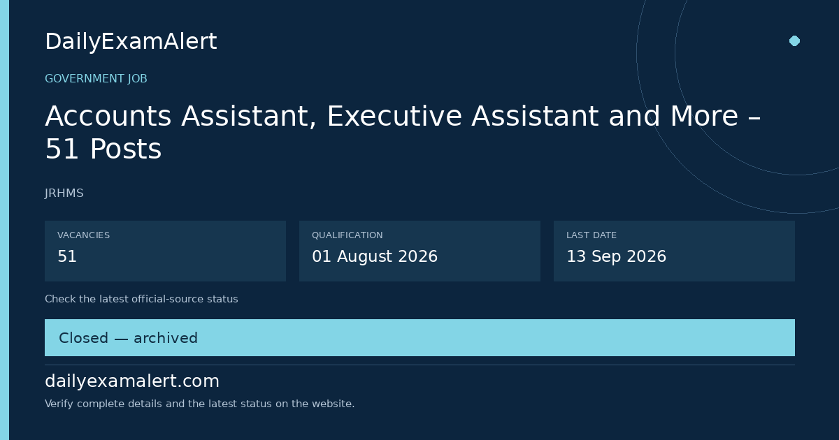 Accounts Assistant, Executive Assistant and More – 51 Posts — government job summary