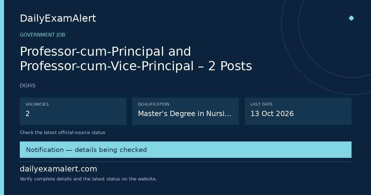 Professor-cum-Principal and Professor-cum-Vice-Principal – 2 Posts — government job summary