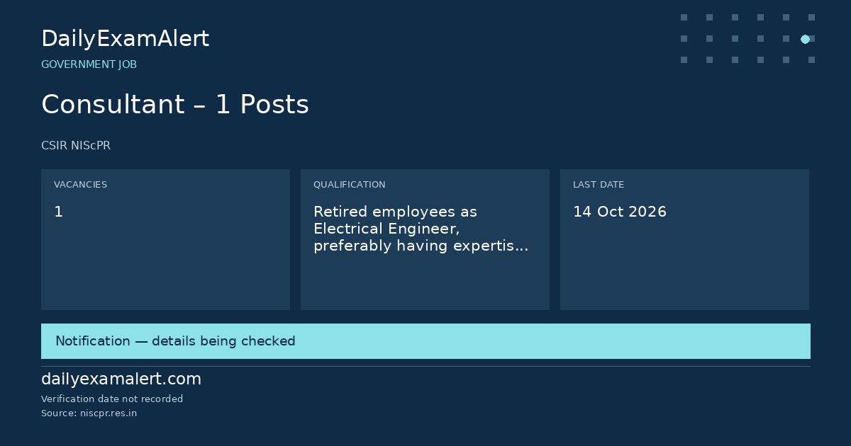 Consultant – 1 Posts — government job summary
