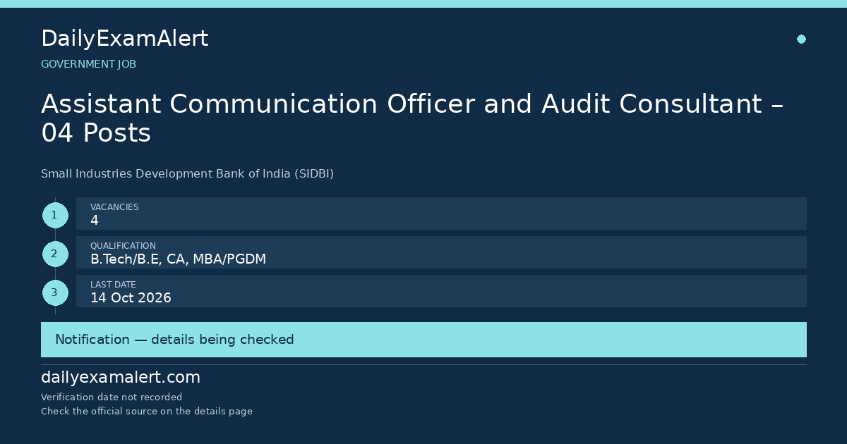 Assistant Communication Officer and Audit Consultant – 04 Posts — government job summary