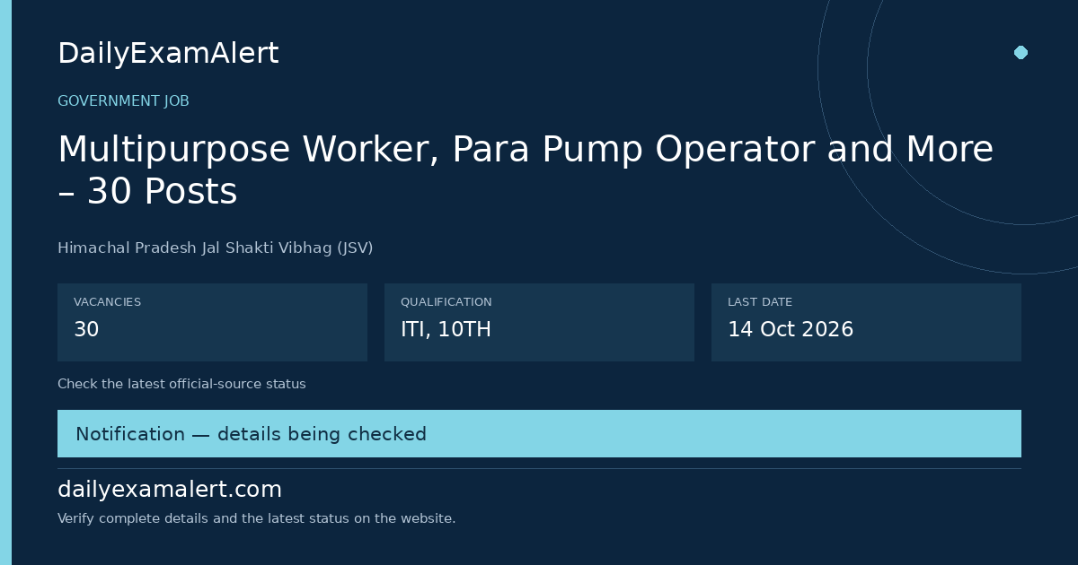 Multipurpose Worker, Para Pump Operator and More – 30 Posts — government job summary