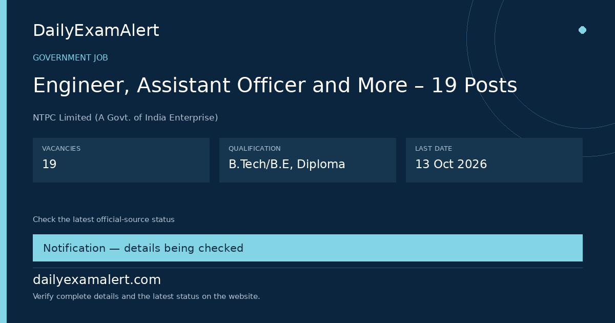 Engineer, Assistant Officer and More – 19 Posts — government job summary