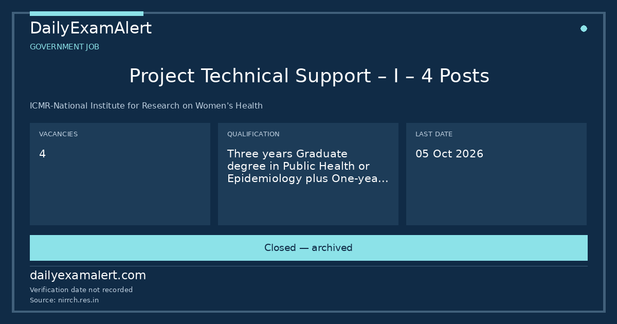 Project Technical Support – I – 4 Posts — government job summary