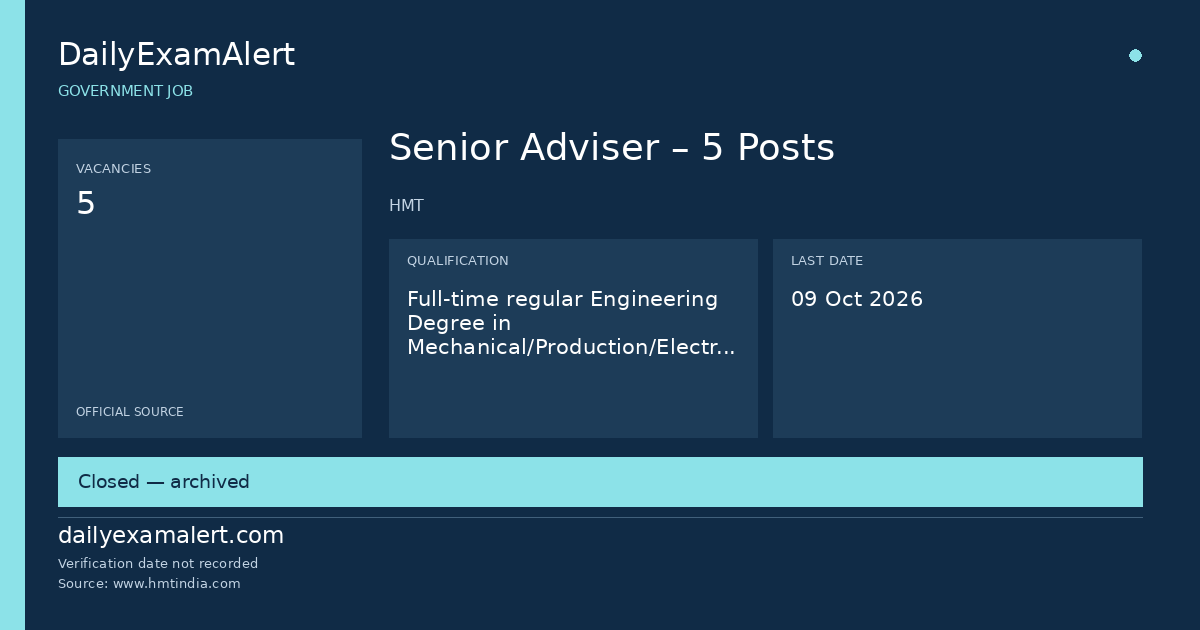 Senior Adviser – 5 Posts — government job summary