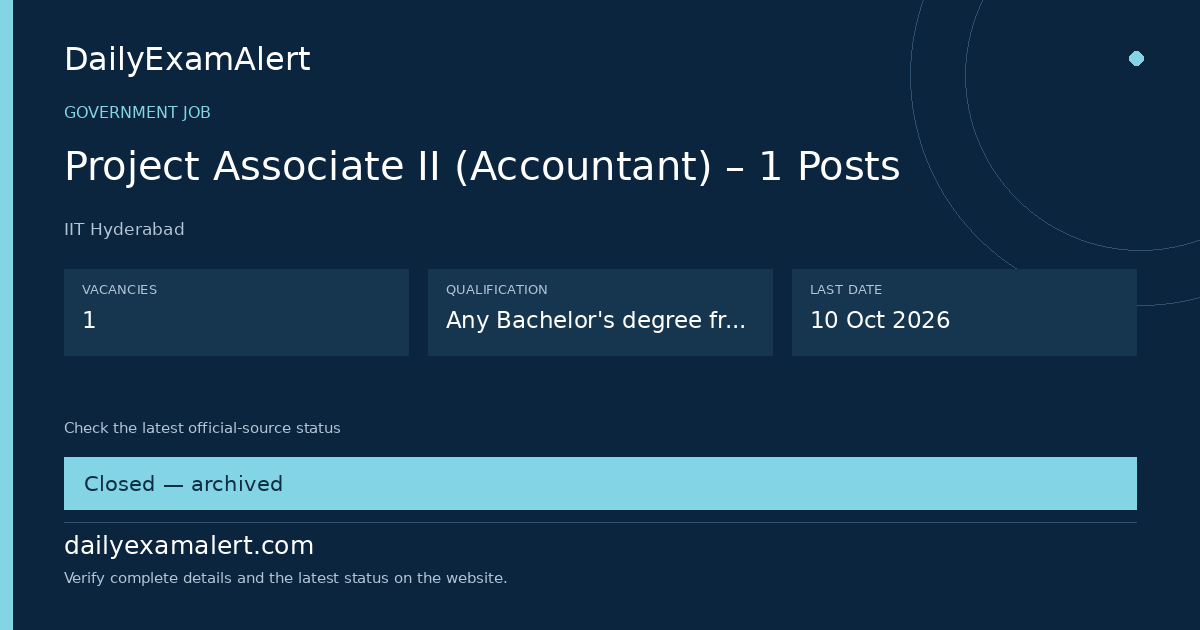 Project Associate II (Accountant) – 1 Posts — government job summary
