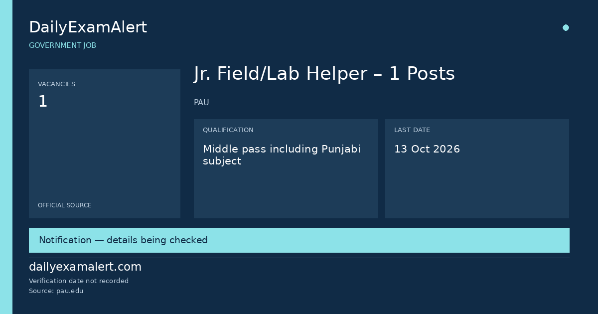 Jr. Field/Lab Helper – 1 Posts — government job summary