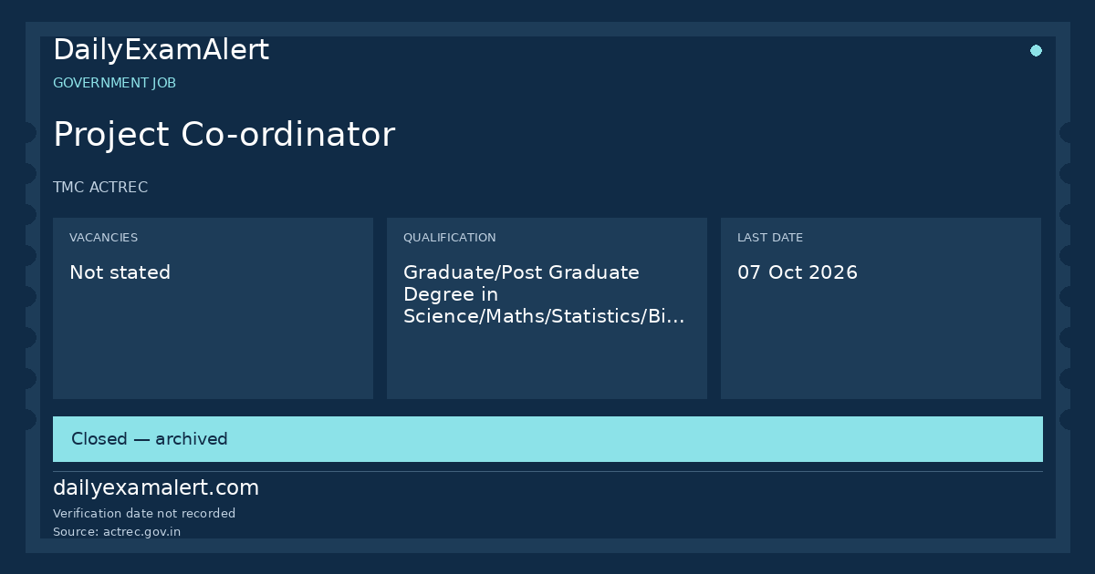 Project Co-ordinator — government job summary