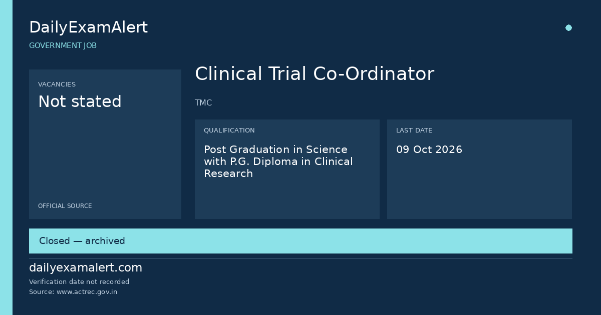 Clinical Trial Co-Ordinator — government job summary
