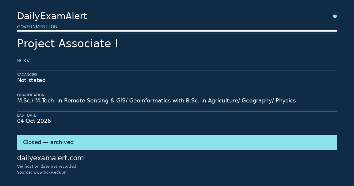 Project Associate I — government job summary