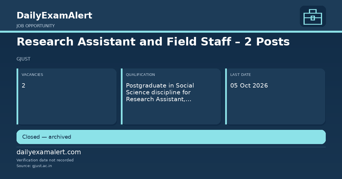 Research Assistant and Field Staff – 2 Posts — job opportunity summary