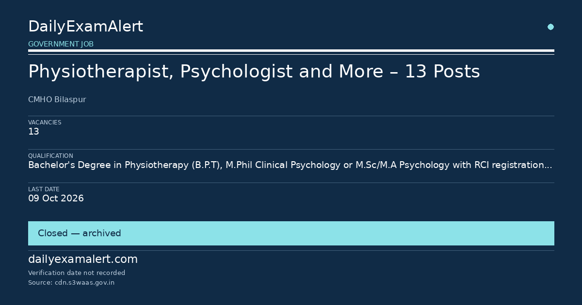 Physiotherapist, Psychologist and More – 13 Posts — government job summary