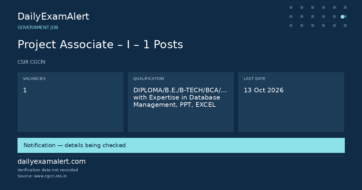 Project Associate – I – 1 Posts — government job summary