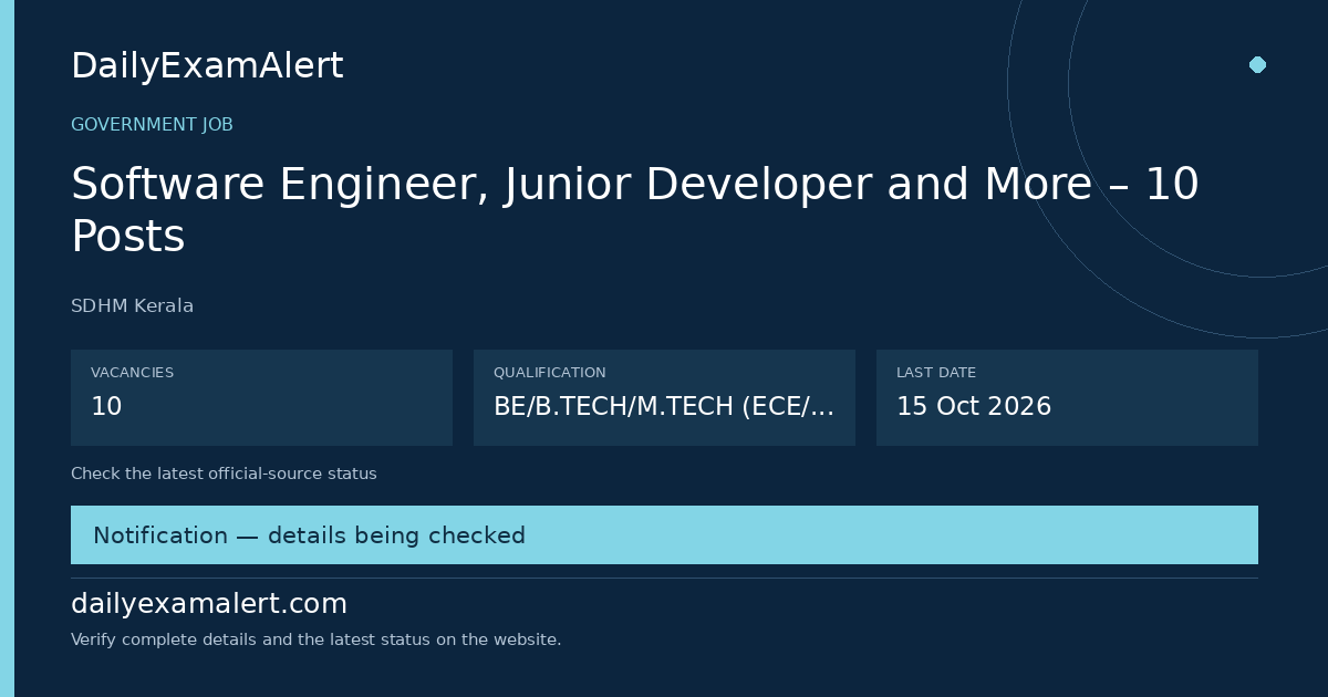 Software Engineer, Junior Developer and More – 10 Posts — government job summary