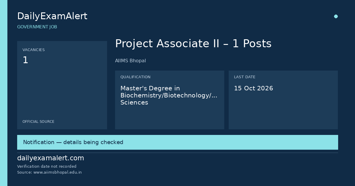 Project Associate II – 1 Posts — government job summary