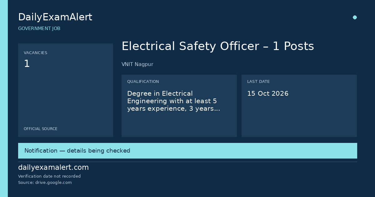 Electrical Safety Officer – 1 Posts — government job summary
