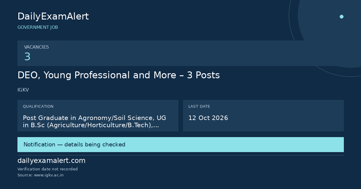 DEO, Young Professional and More – 3 Posts — government job summary