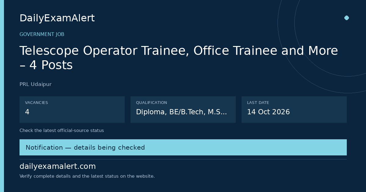 Telescope Operator Trainee, Office Trainee and More – 4 Posts — government job summary