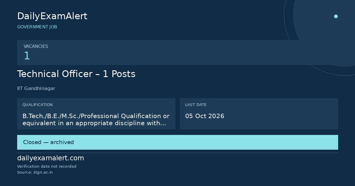 Technical Officer – 1 Posts — government job summary