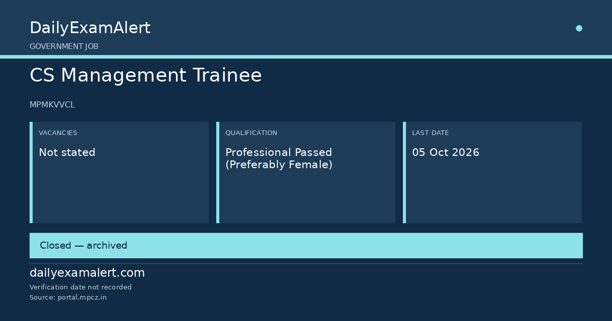 CS Management Trainee — government job summary