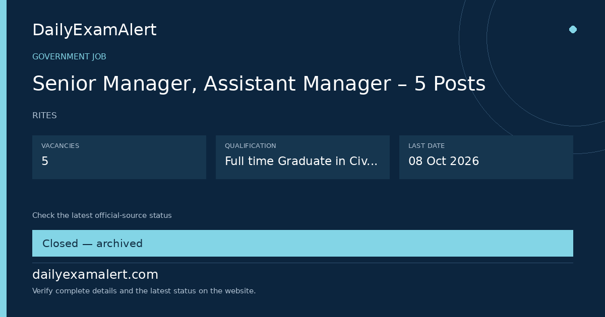 Senior Manager, Assistant Manager – 5 Posts — government job summary