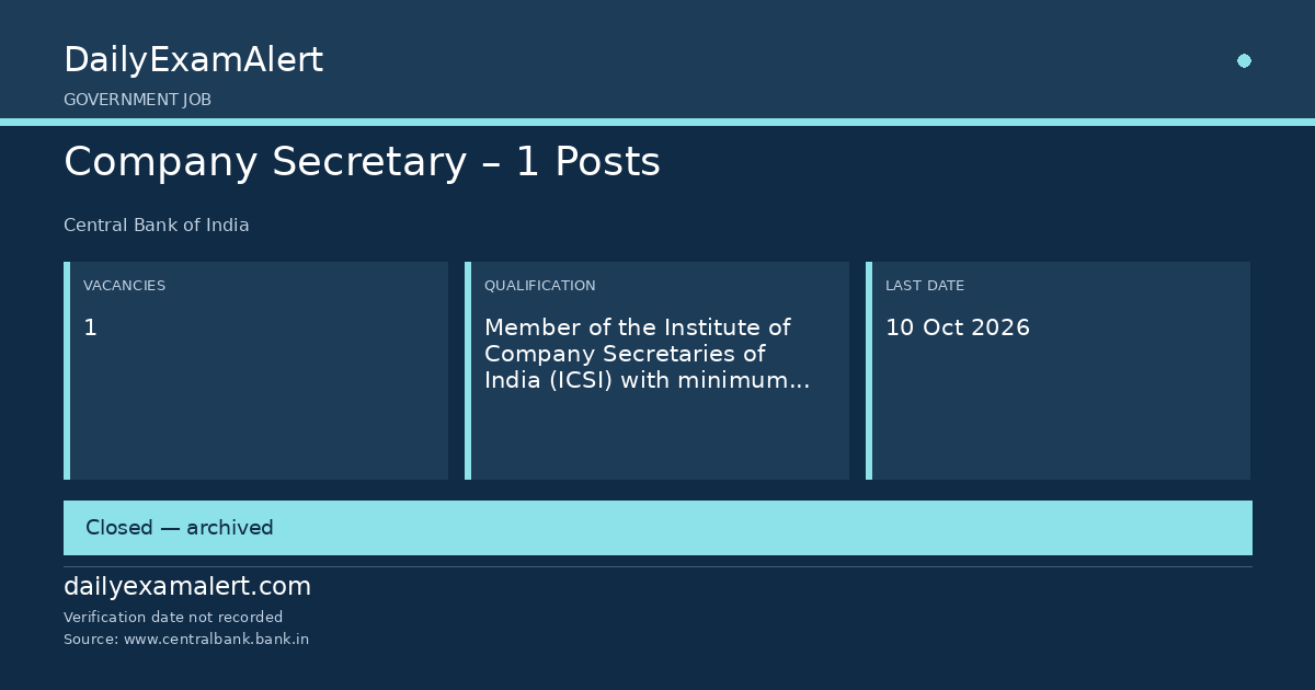 Company Secretary – 1 Posts — government job summary