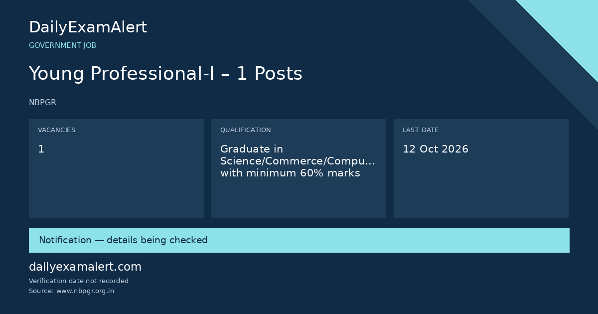 Young Professional-I – 1 Posts — government job summary