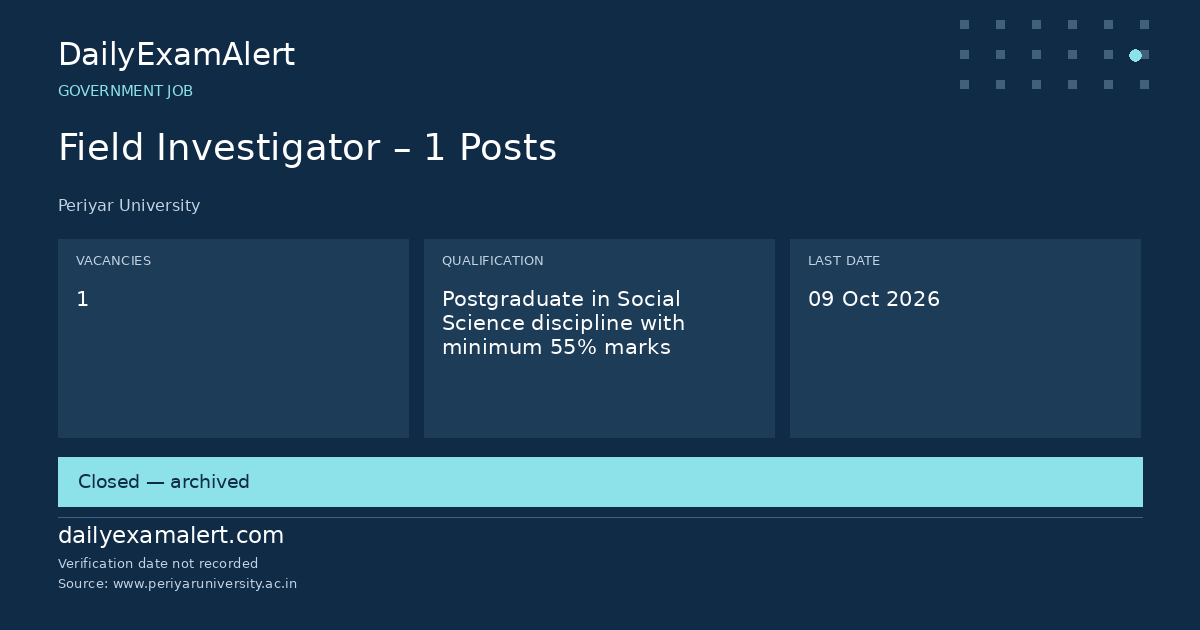 Field Investigator – 1 Posts — government job summary