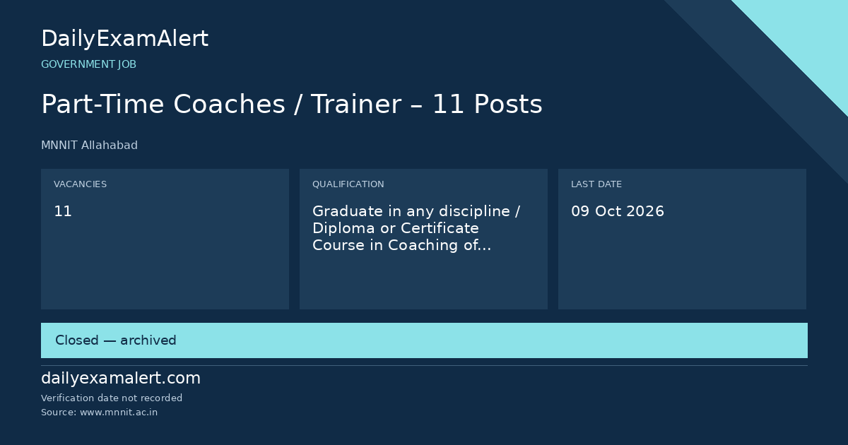 Part-Time Coaches / Trainer – 11 Posts — government job summary