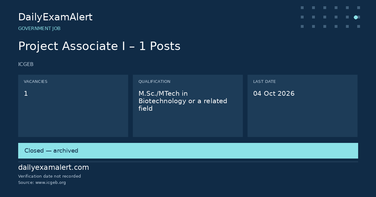 Project Associate I – 1 Posts — government job summary