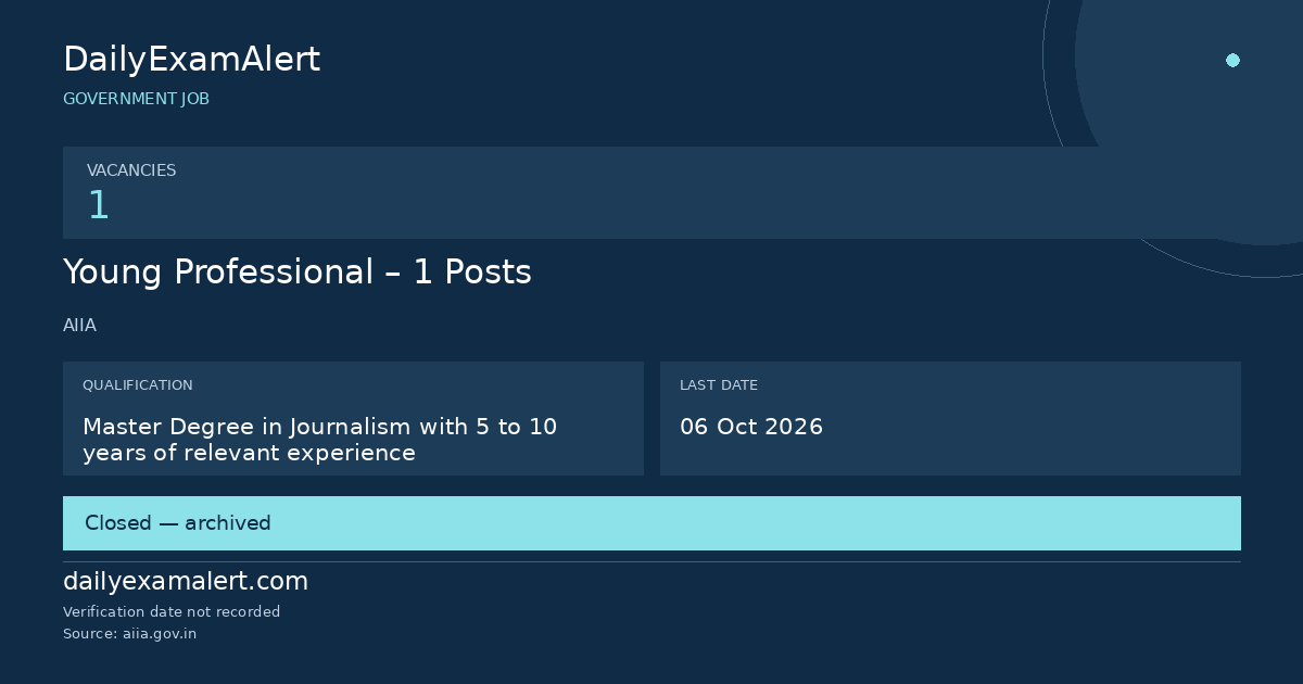 Young Professional – 1 Posts — government job summary