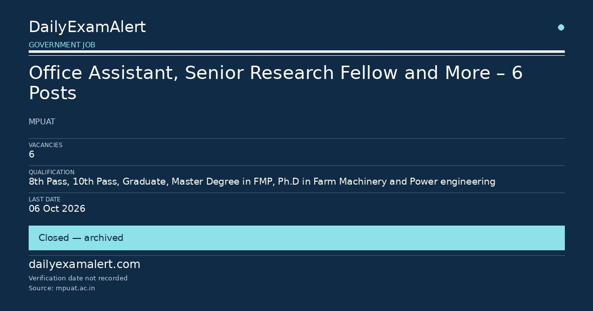 Office Assistant, Senior Research Fellow and More – 6 Posts — government job summary