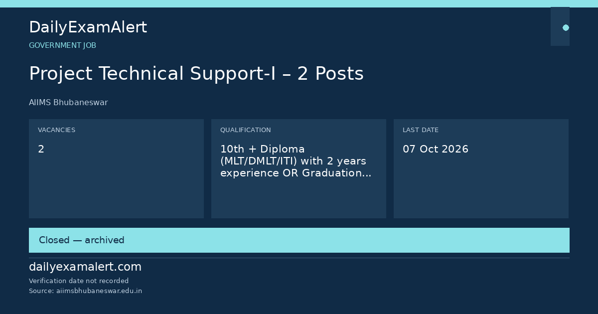 Project Technical Support-I – 2 Posts — government job summary