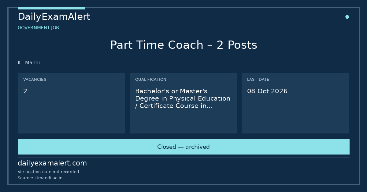 Part Time Coach – 2 Posts — government job summary