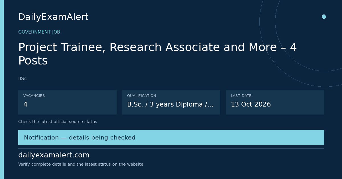 Project Trainee, Research Associate and More – 4 Posts — government job summary