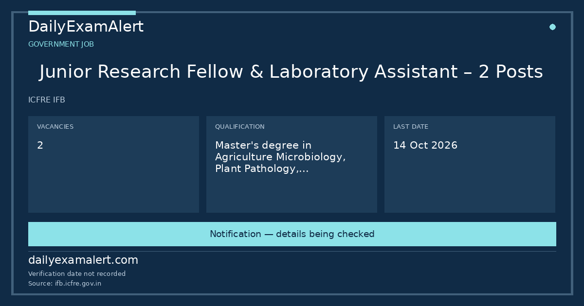 Junior Research Fellow & Laboratory Assistant – 2 Posts — government job summary