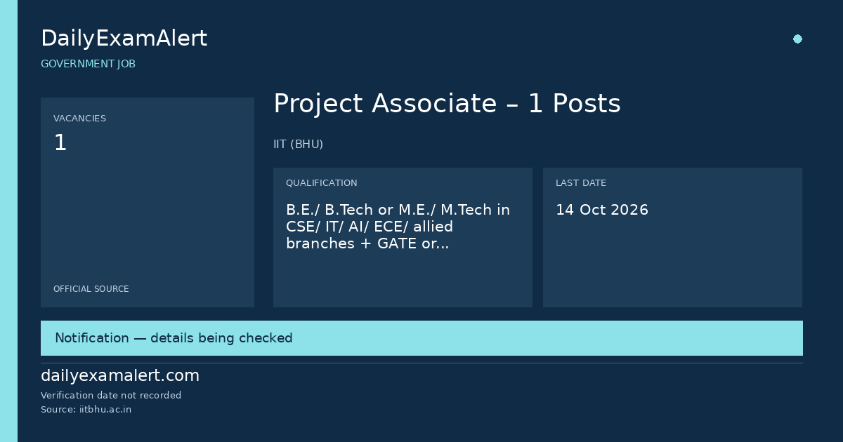 Project Associate – 1 Posts — government job summary