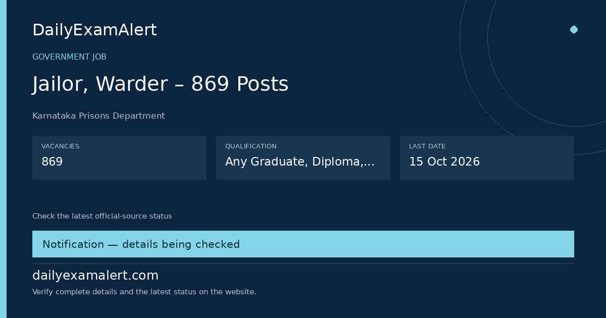 Jailor, Warder – 869 Posts — government job summary