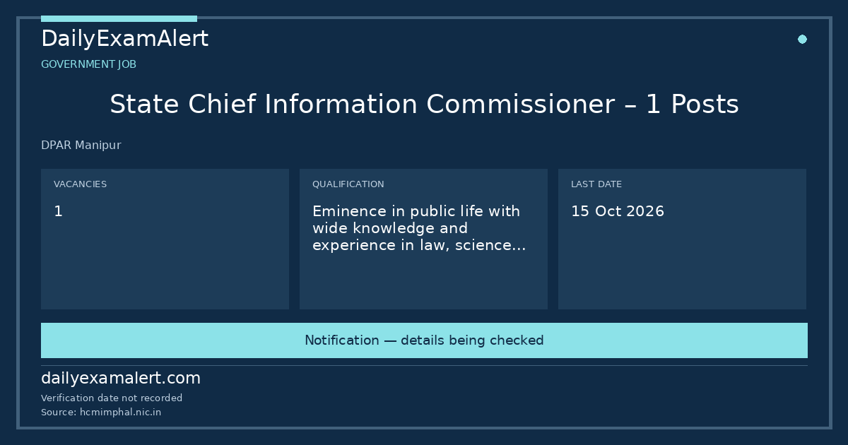 State Chief Information Commissioner – 1 Posts — government job summary