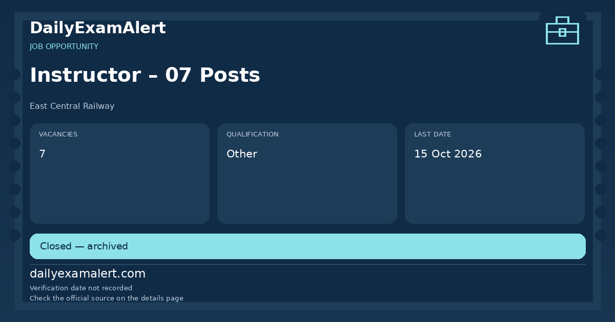 Instructor – 07 Posts — job opportunity summary