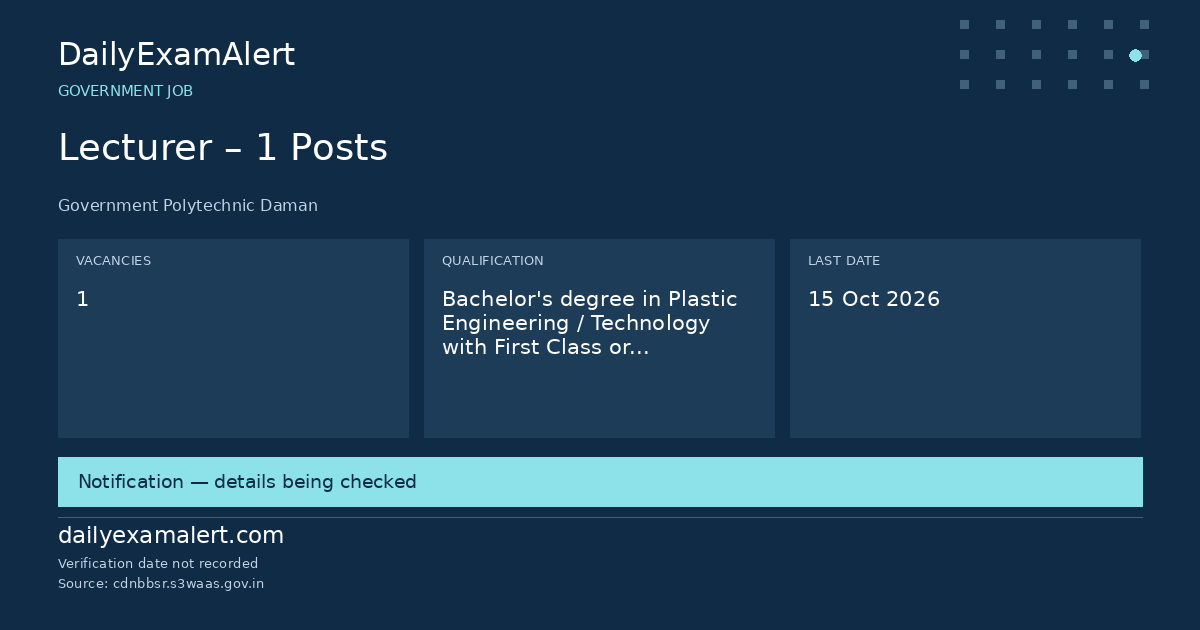 Lecturer – 1 Posts — government job summary