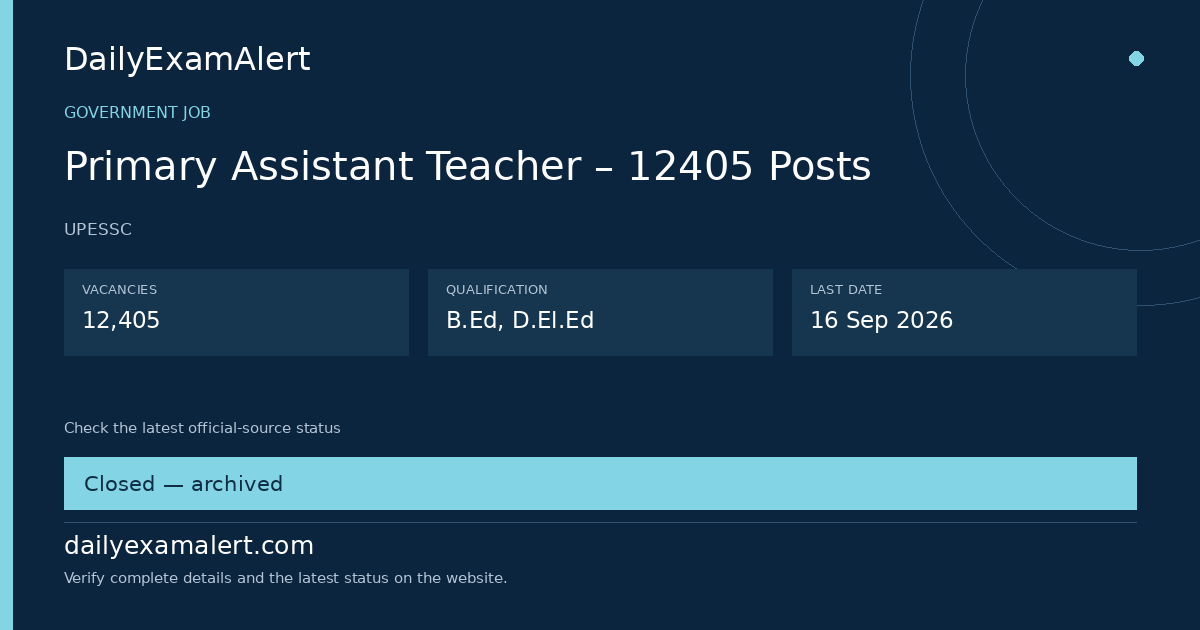 Primary Assistant Teacher – 12405 Posts — government job summary