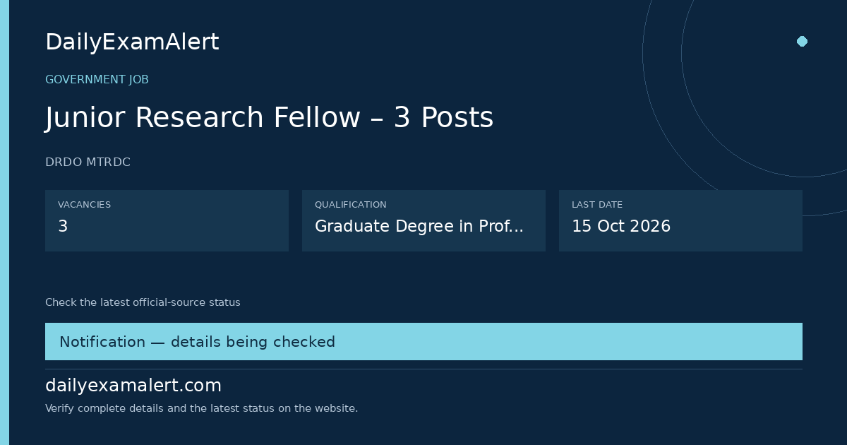 Junior Research Fellow – 3 Posts — government job summary