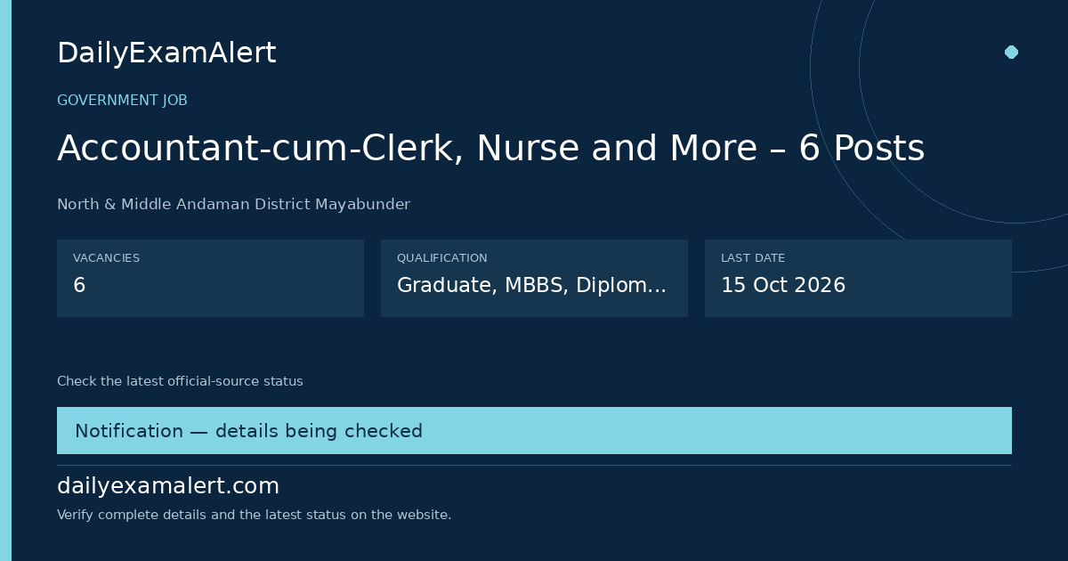 Accountant-cum-Clerk, Nurse and More – 6 Posts — government job summary