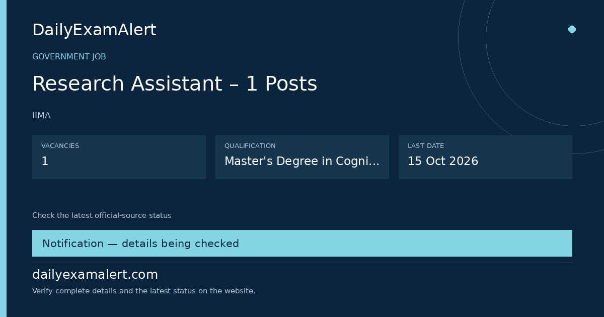 Research Assistant – 1 Posts — government job summary