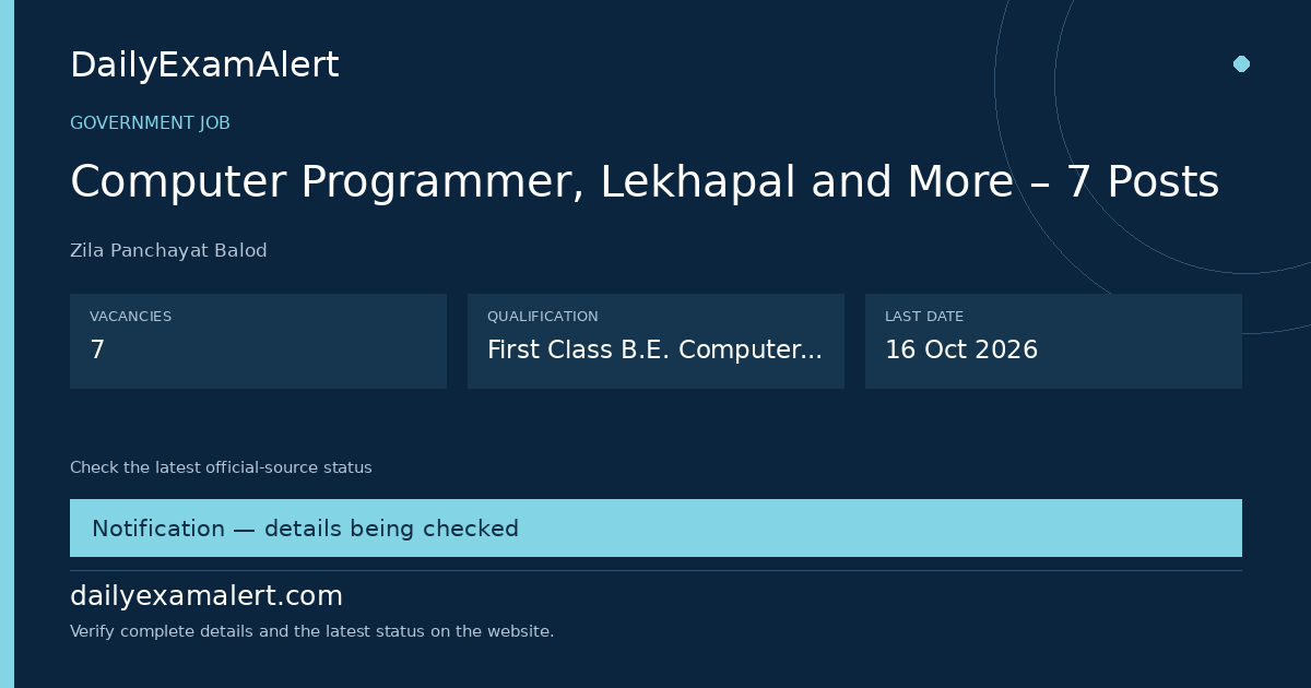 Computer Programmer, Lekhapal and More – 7 Posts — government job summary
