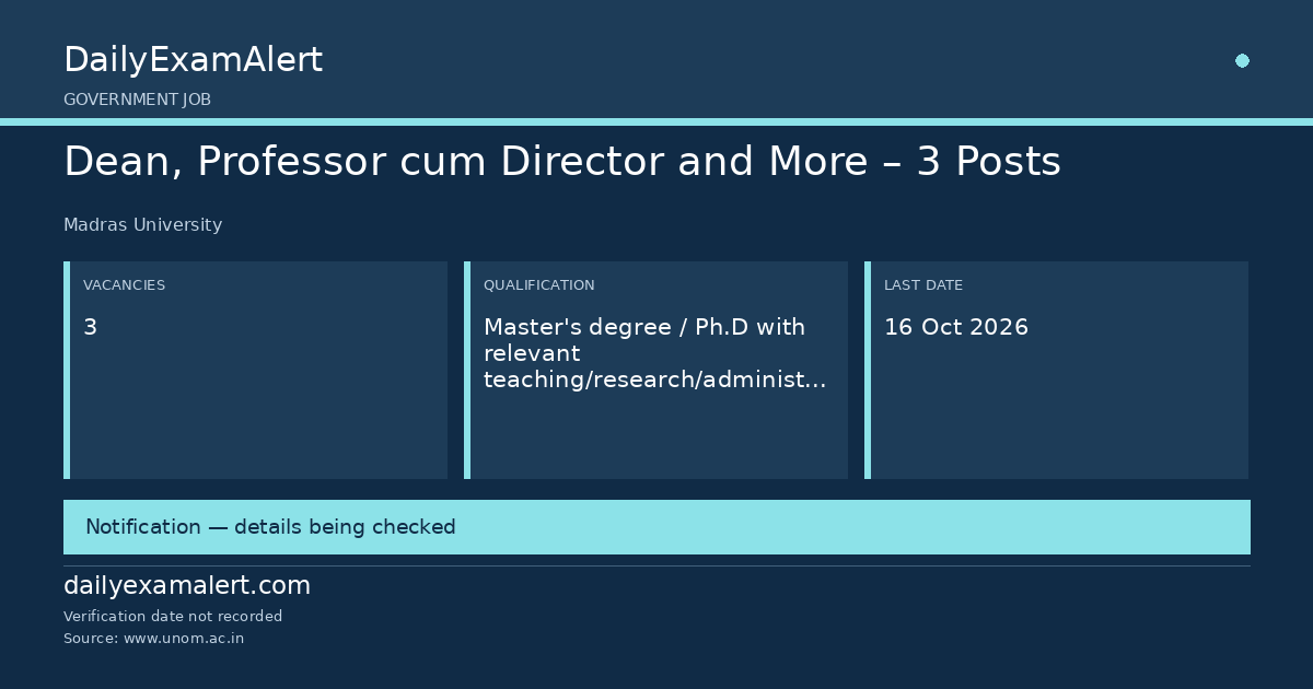 Dean, Professor cum Director and More – 3 Posts — government job summary