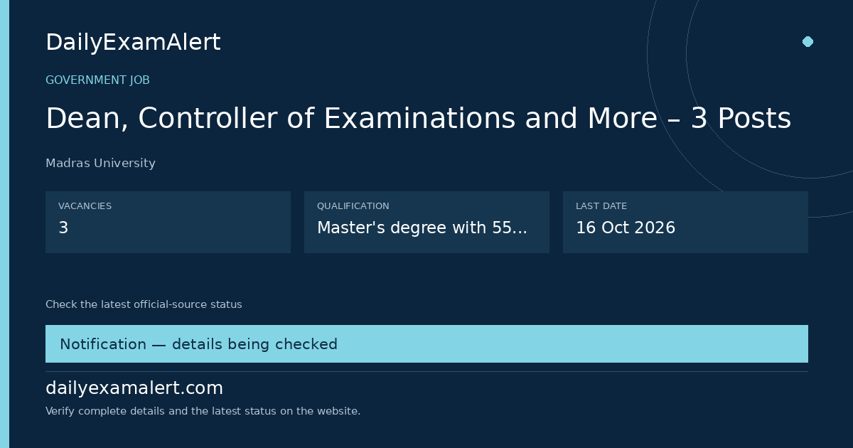 Dean, Controller of Examinations and More – 3 Posts — government job summary