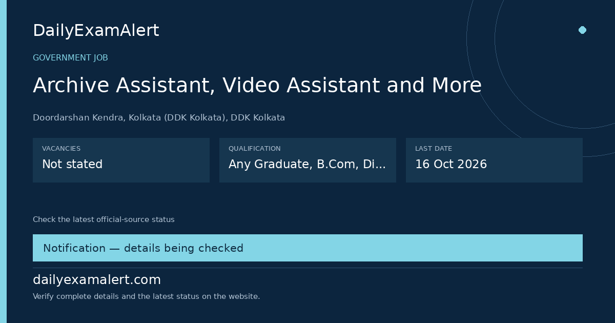 Archive Assistant, Video Assistant and More — government job summary