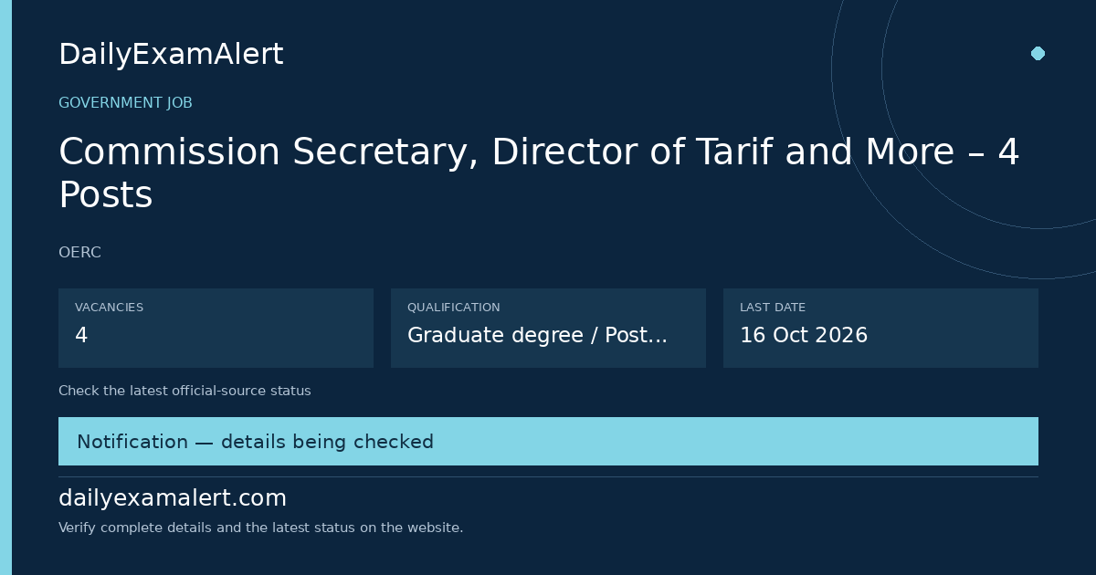 Commission Secretary, Director of Tarif and More – 4 Posts — government job summary